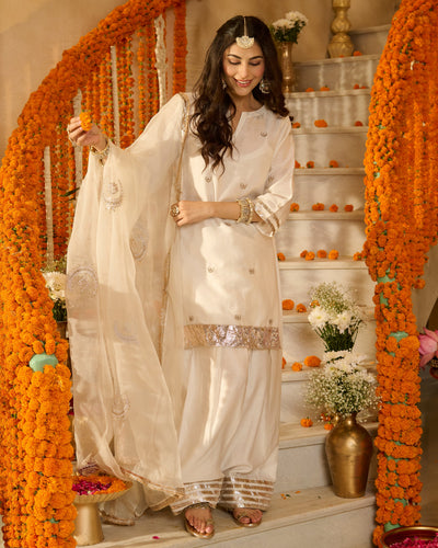 Devi Off White Solid Chanderi Farsi Salwar Set