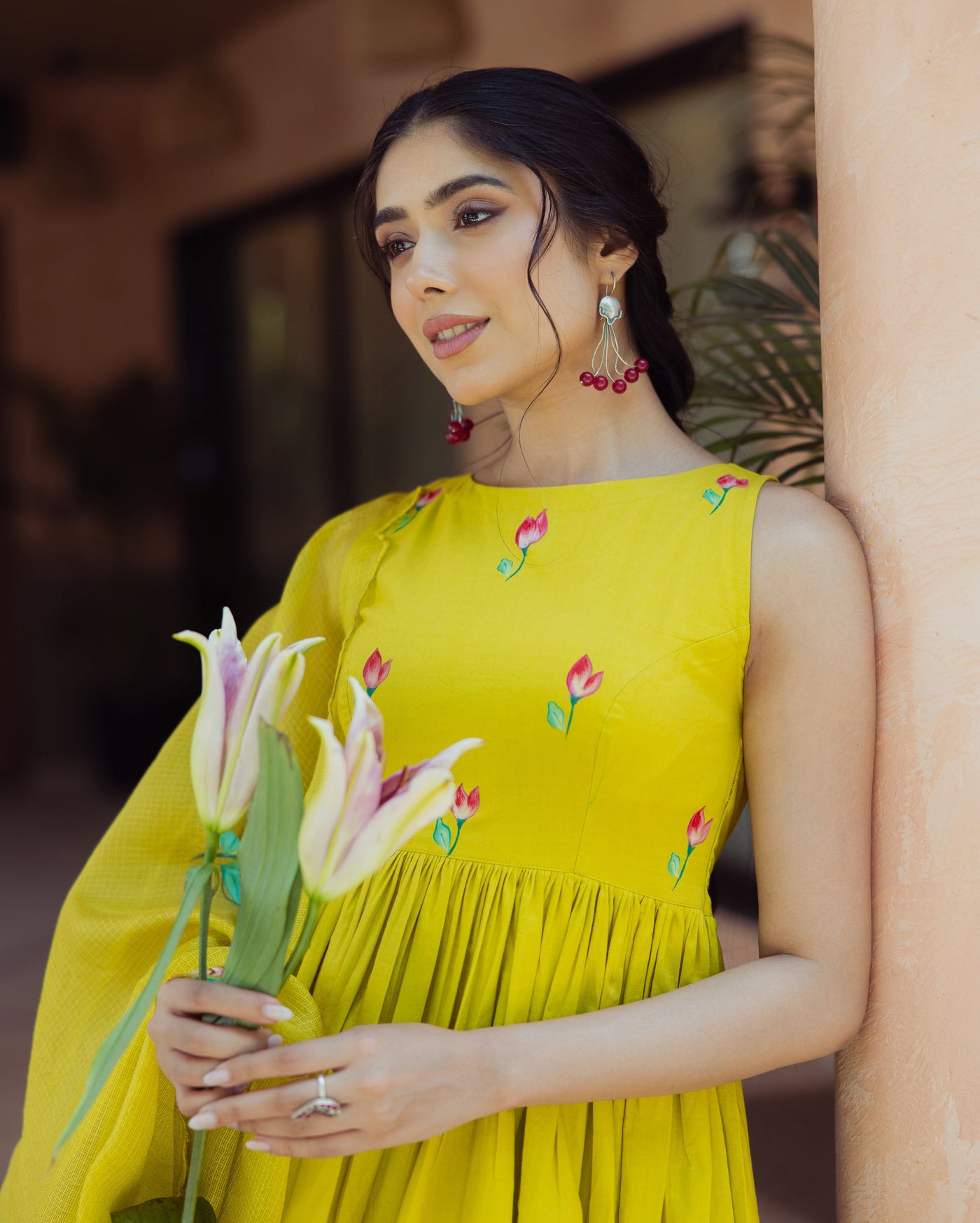 Sorbet Lime Green Handpainted Cotton Suit Set