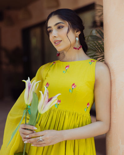 Sorbet Lime Green Handpainted Cotton Suit Set