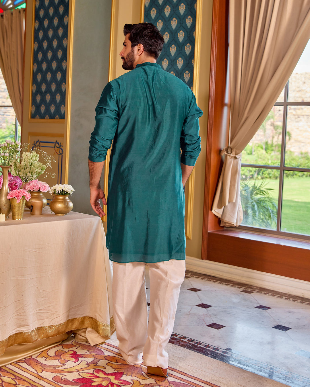 Prem Teal Chanderi Embroidered Kurta