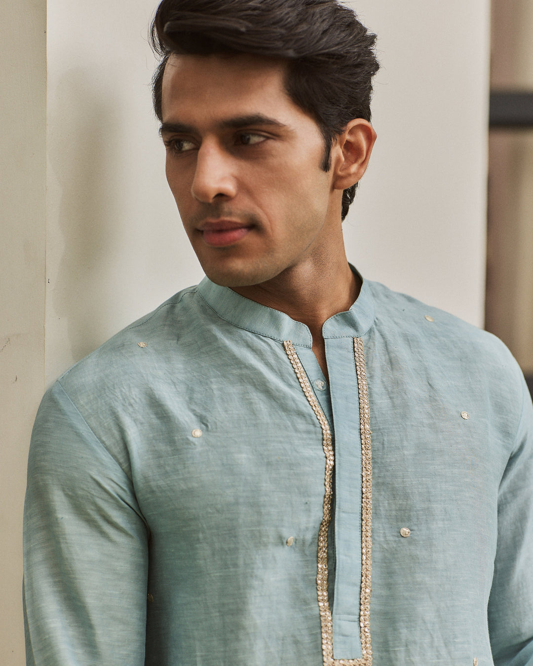 Zevran Blue Handpainted Silk Kurta