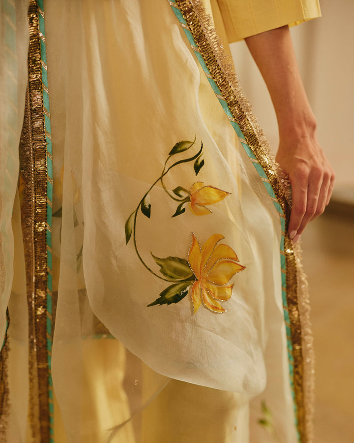 Vara Yellow Handpainted Cotton Suit Set