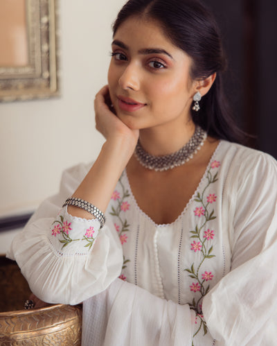 Rizz White Embroidered Cotton Suit Set