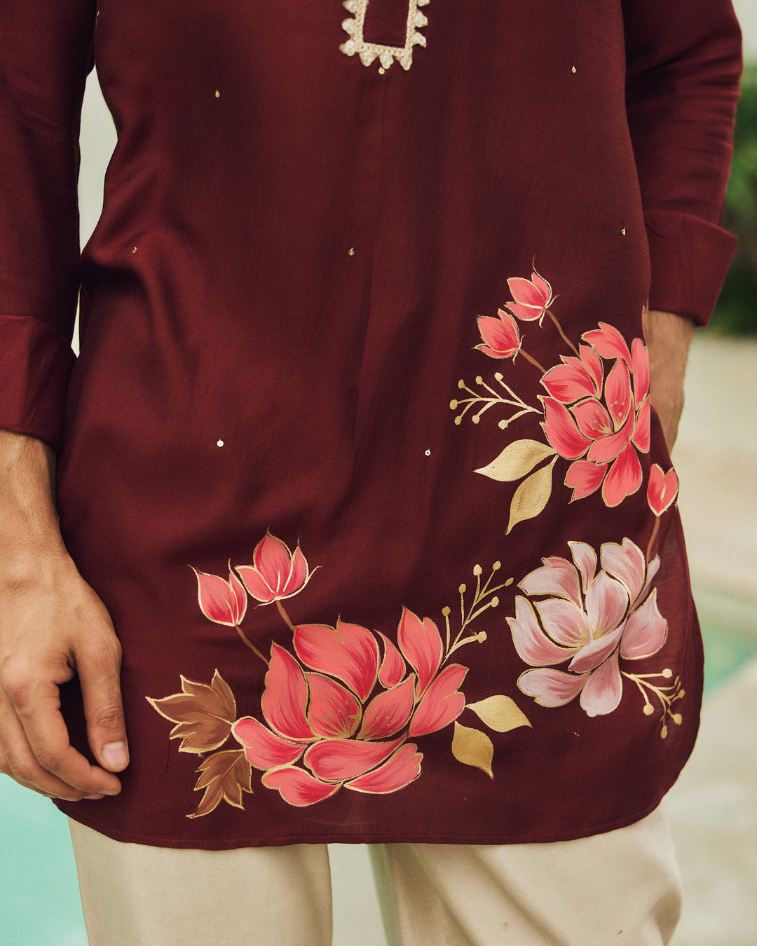 Ehran Brown Handpainted Silk Kurta