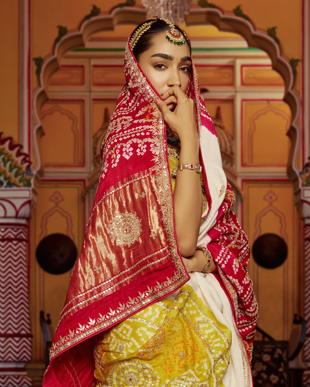 Barkha White Embroidered Kajol Bandhej Silk Saree