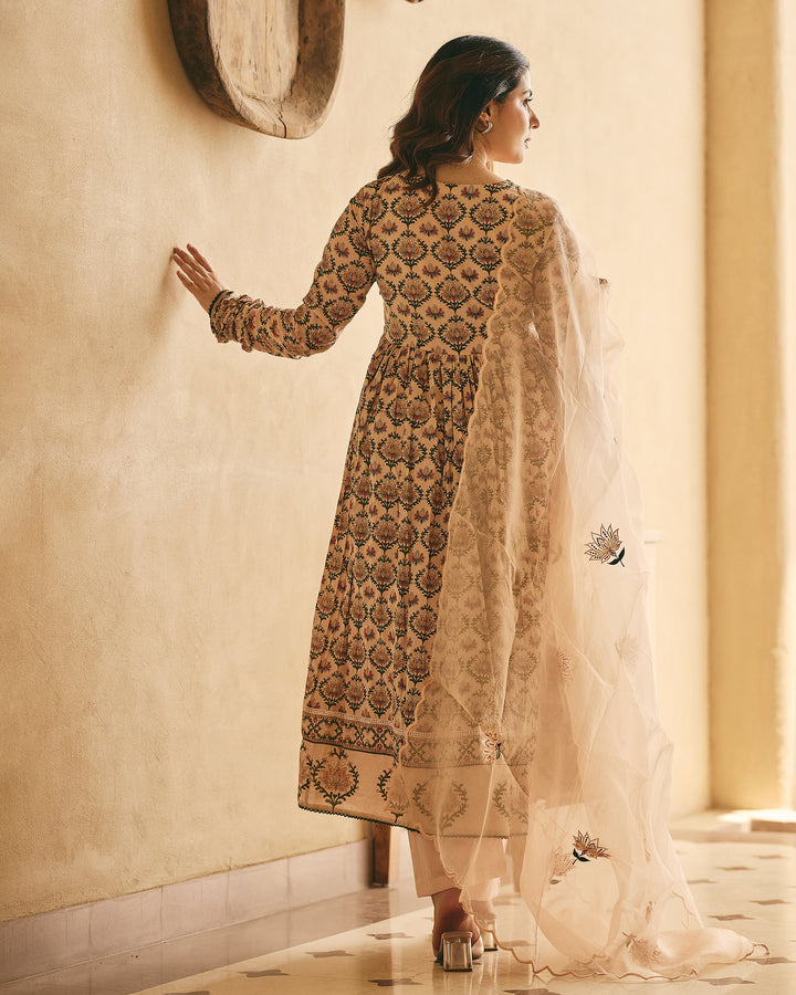 Sahara Peach Cotton Printed Suit Set