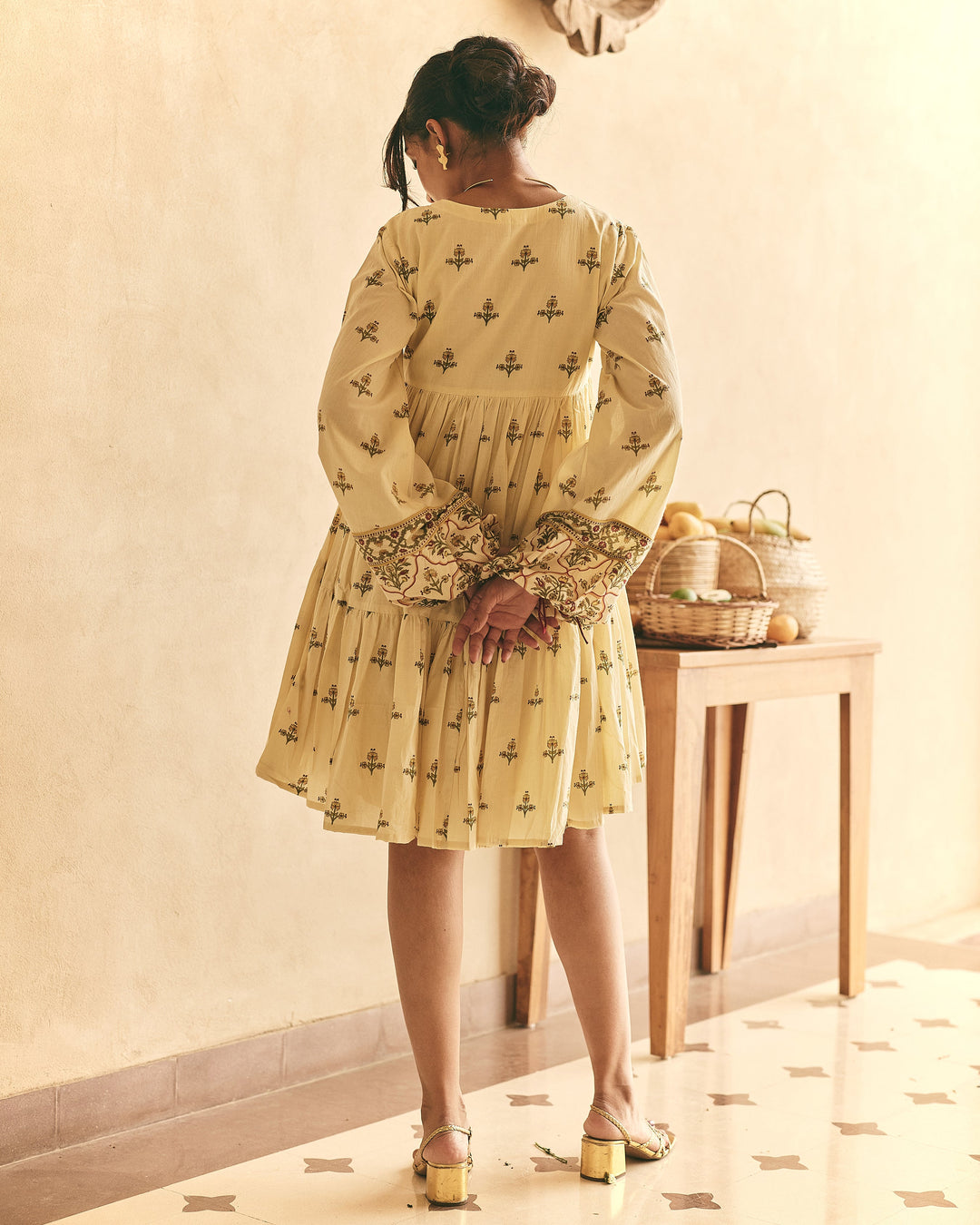 Esha Yellow Cotton Printed Dress