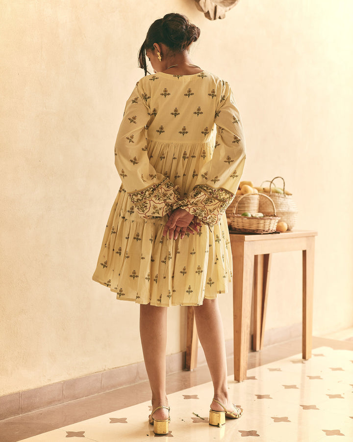 Esha Yellow Cotton Printed Dress