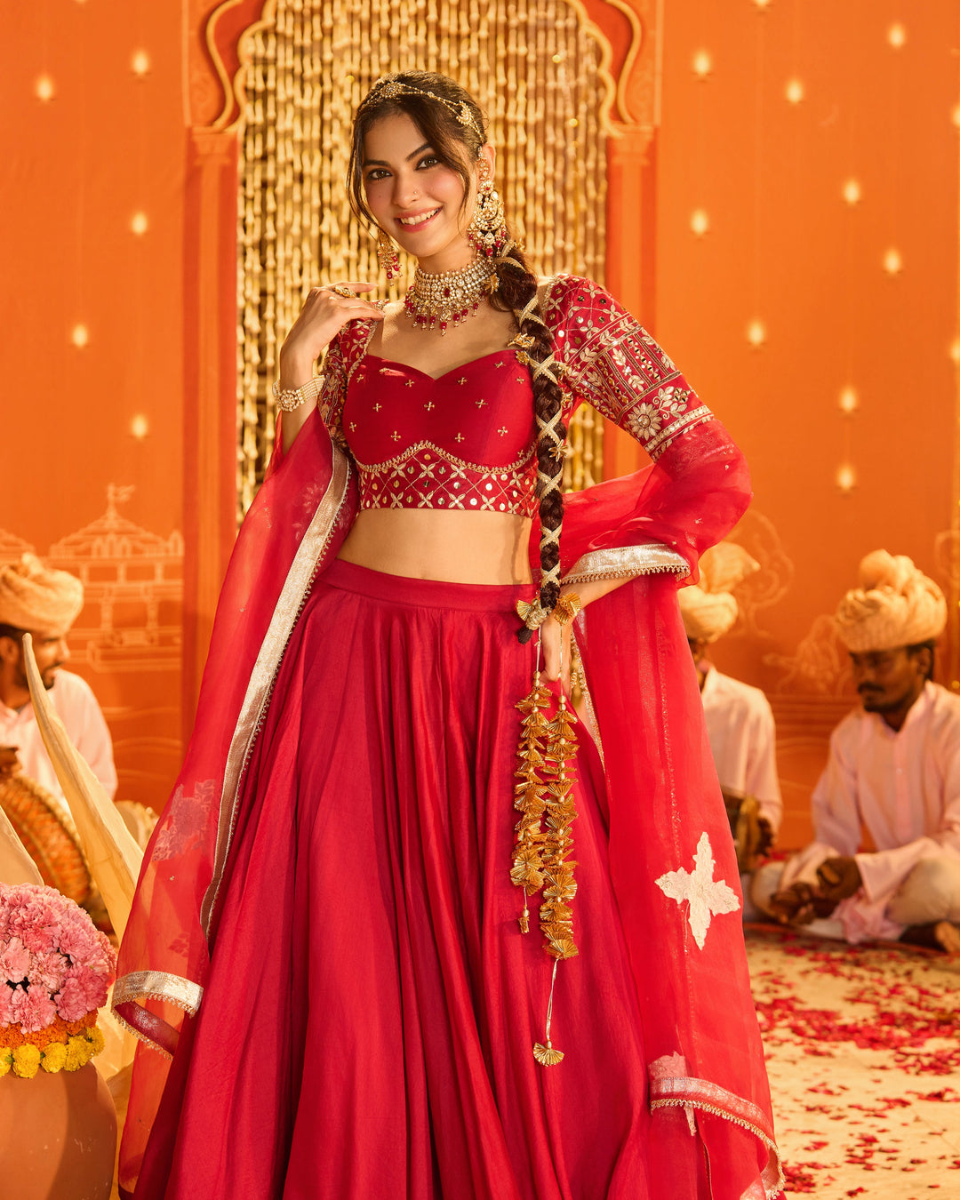 Tejvya Magenta Embroidered Chanderi Lehenga Set