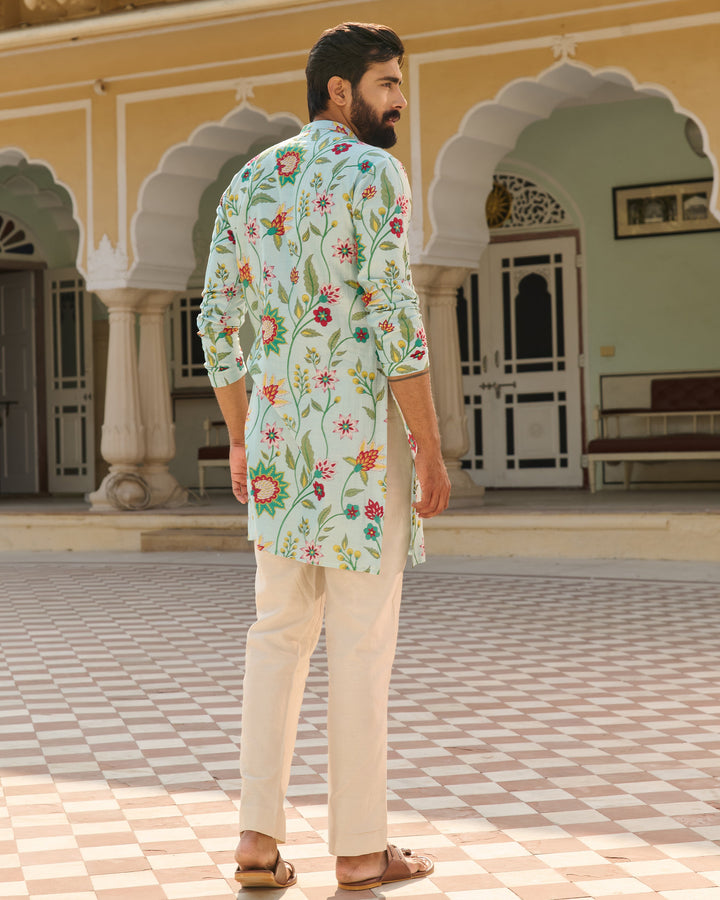 Mihir Blue Printed Chanderi Kurta
