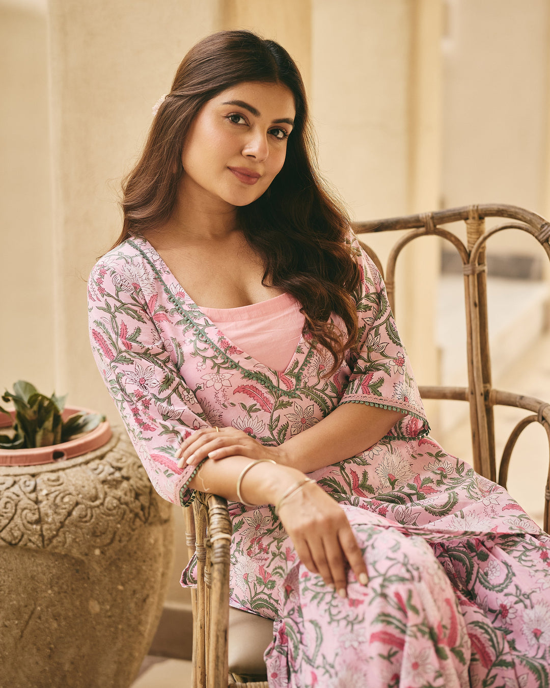 Ander Pink Cotton Printed Kurta Sharara Set