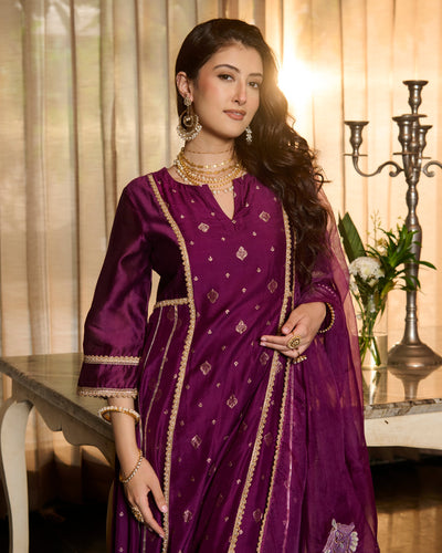 Bhautik Purple Jacquard Suit Set