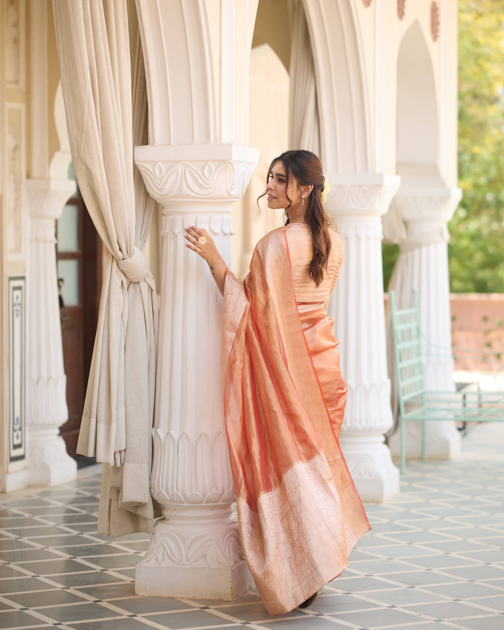 Resham Orange Solid Pure Tissue Saree