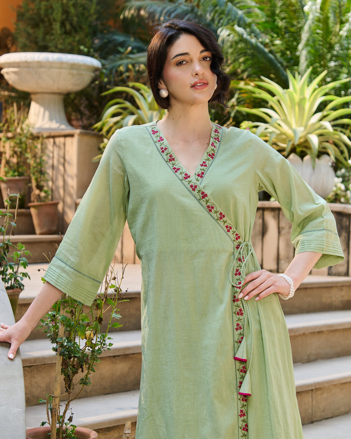 Brisa Green Embroidered Cotton Kurta Set