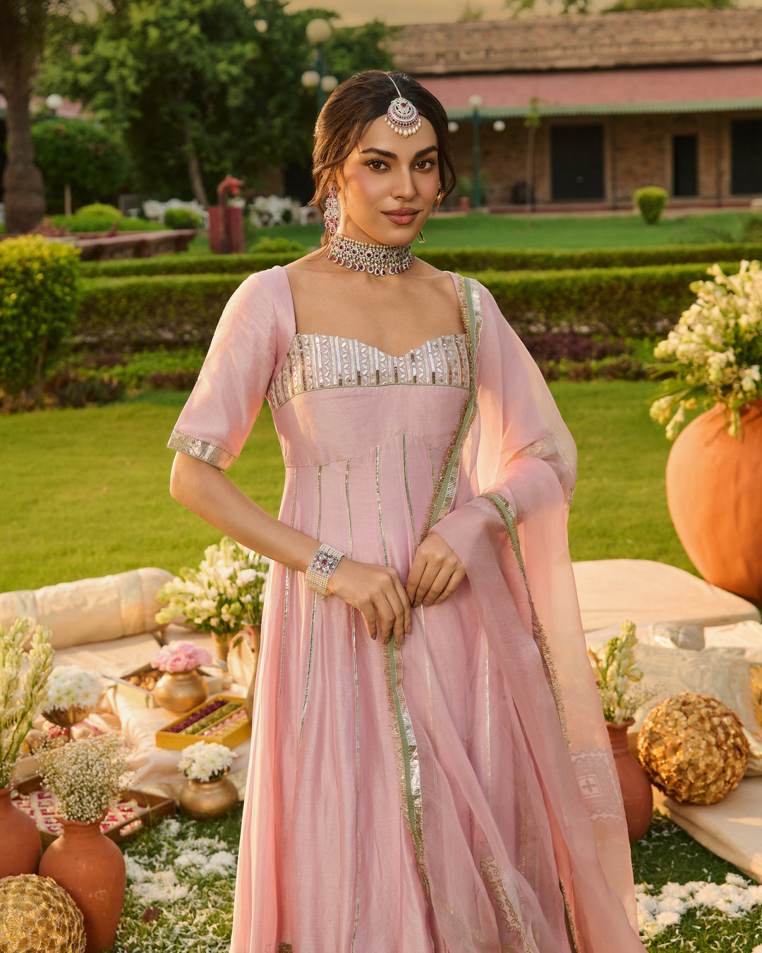 Jyotira Light Pink Embroidered Chanderi Suit Set