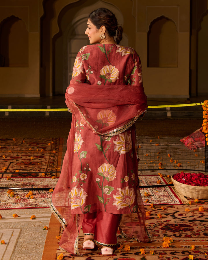 Rooh Mauve Printed Chanderi Suit Set