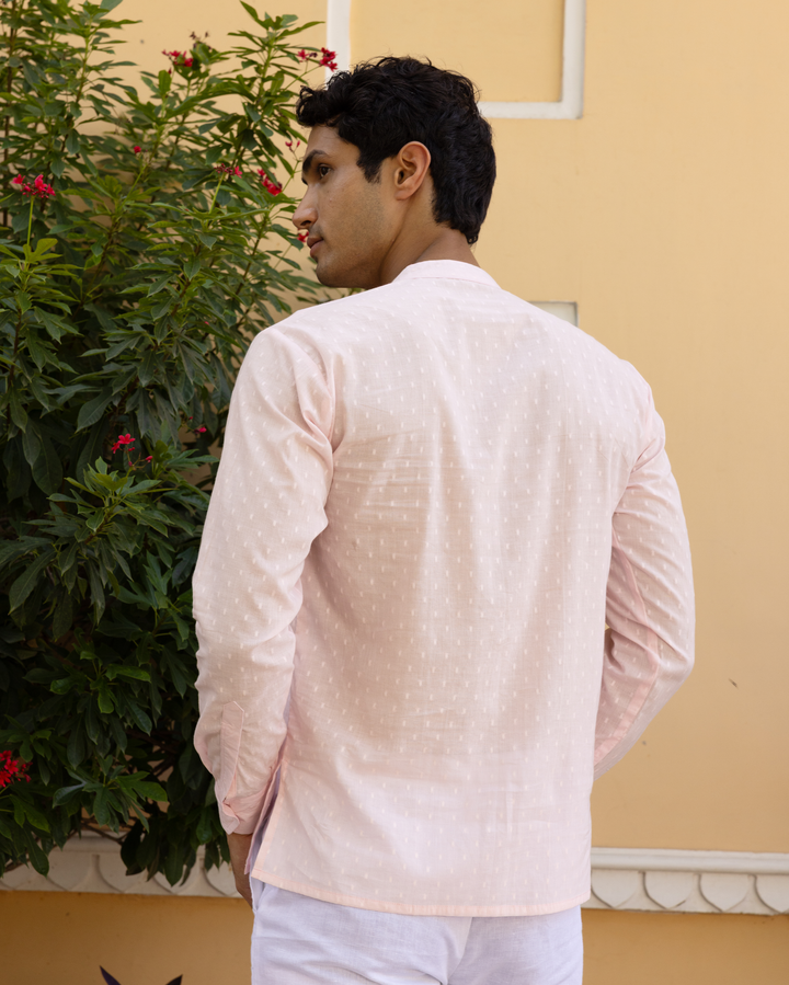 Ayaan Pink Solid Dobby Kurta