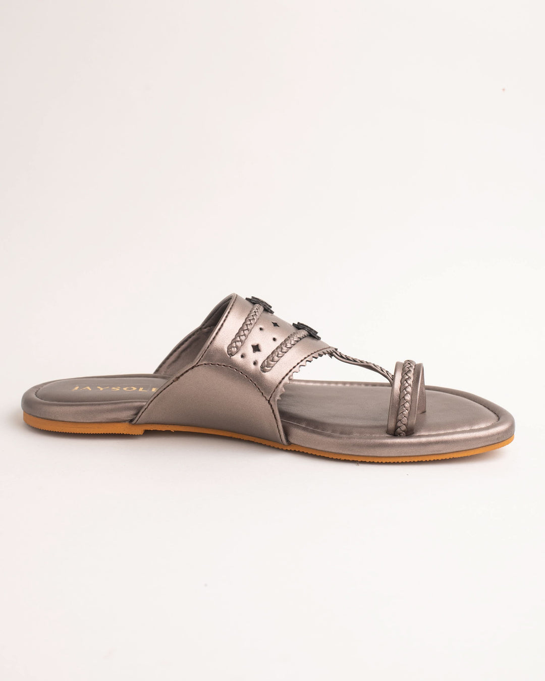 Milan Gunmetal Solid Kolha Flats 