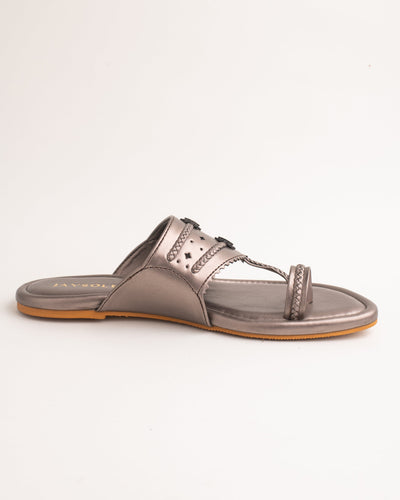 Milan Gunmetal Solid Kolha Flats 