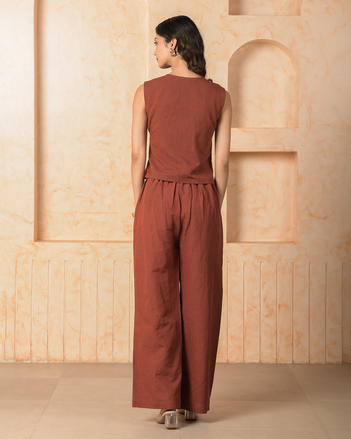 Ashra Red Solid Cotton Flex Coord Set