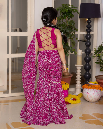 Mahi Purple Bandhani Crepe Pre Draped Saree