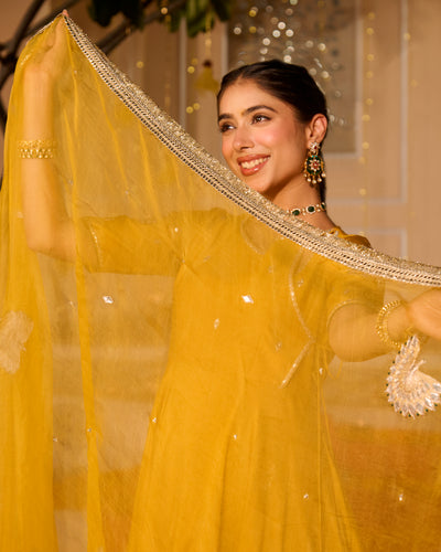 Noorani Yellow Solid Chanderi Suit Set
