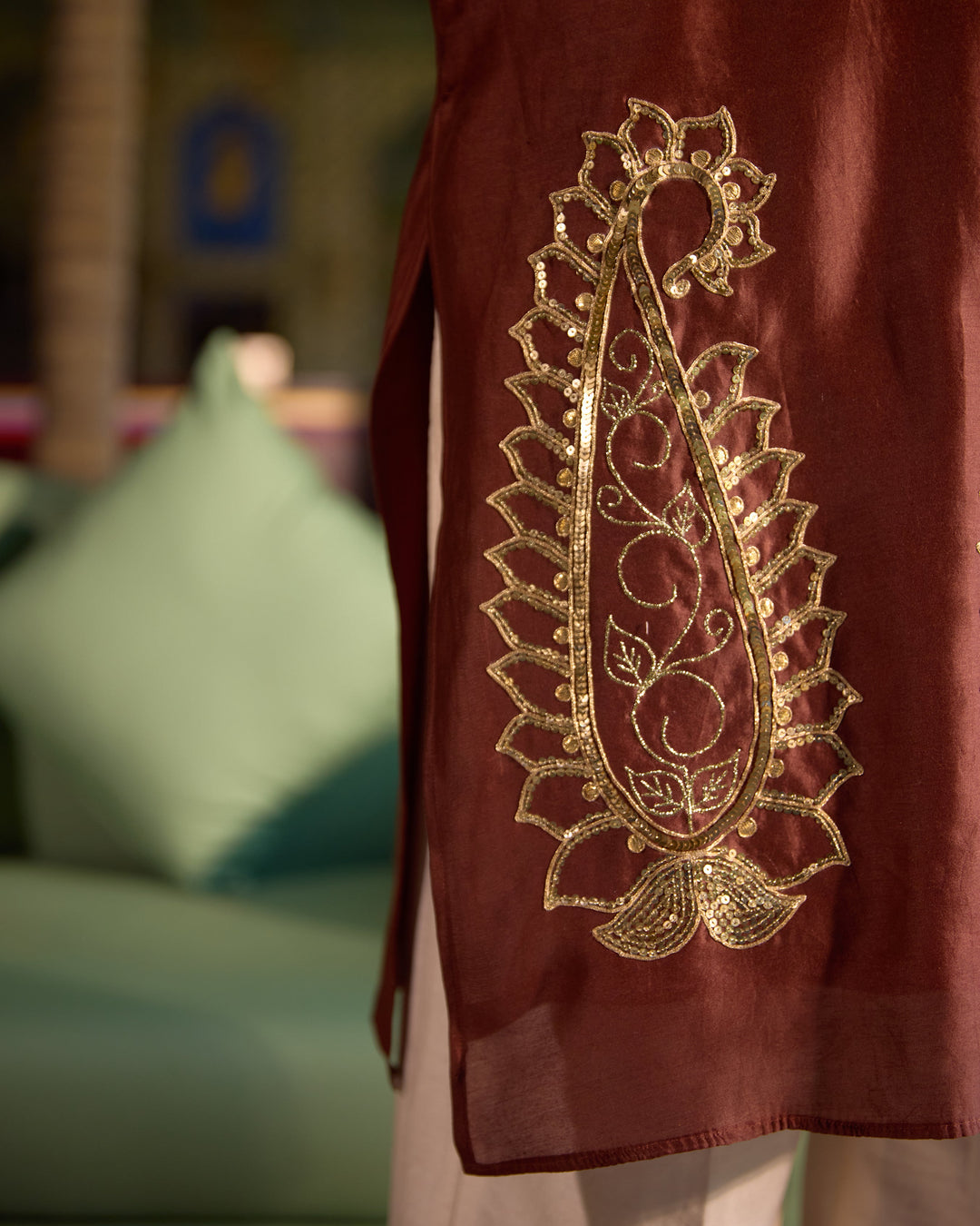 Shridhar Brown Chanderi Embroidered Kurta