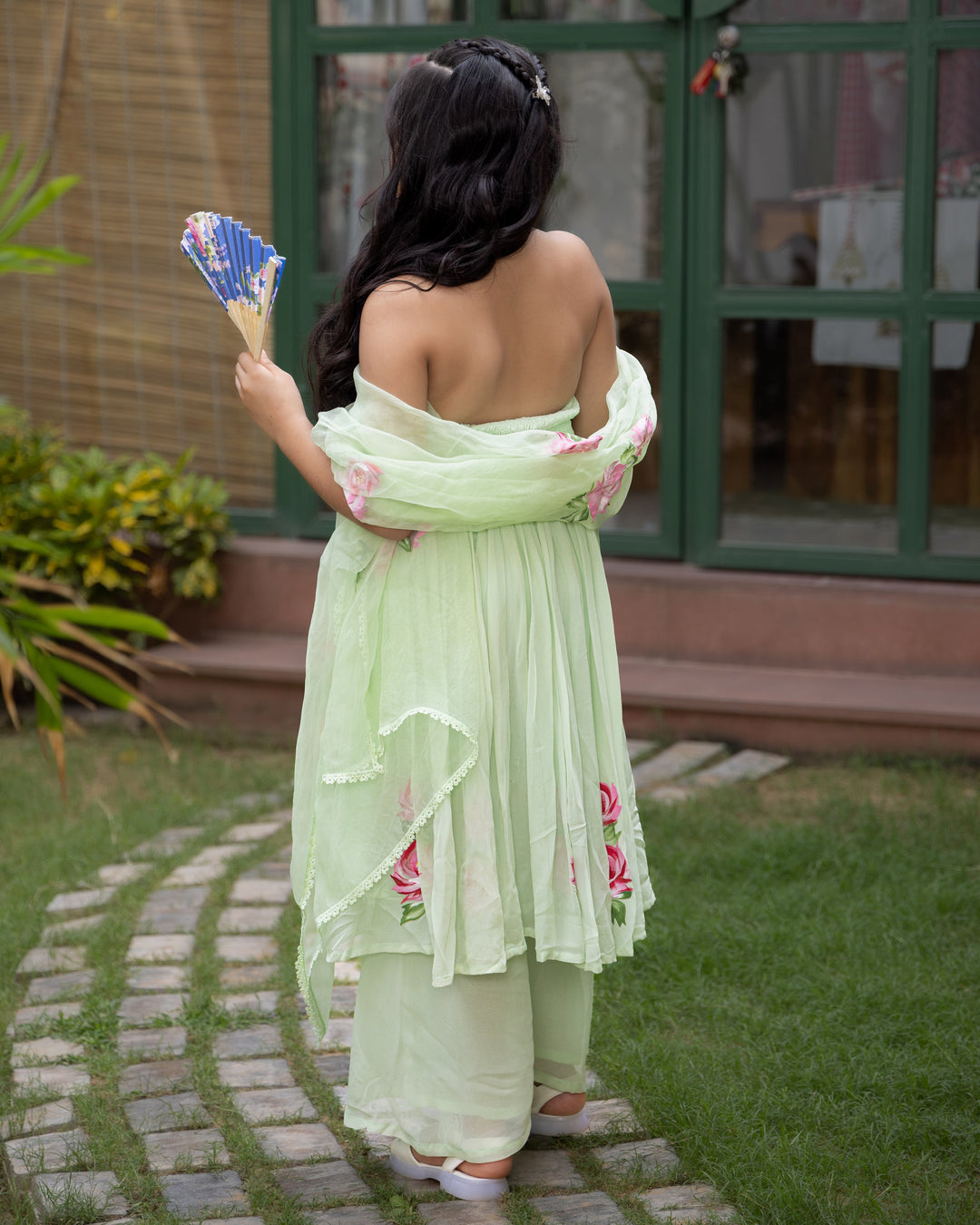 Nola Green Handpainted Georgette Suit Set