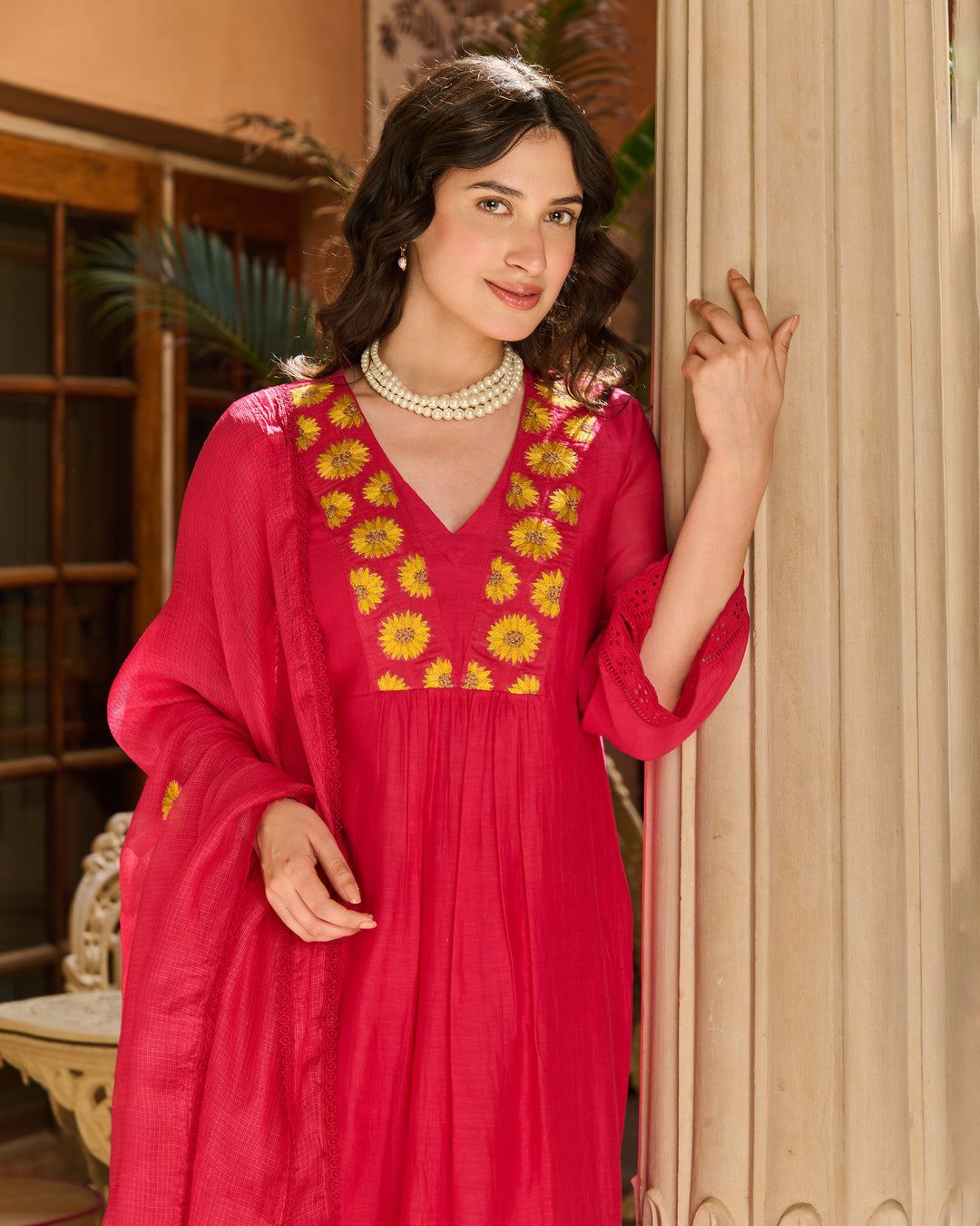 Ballet Pink Embroidered Chanderi Suit Set