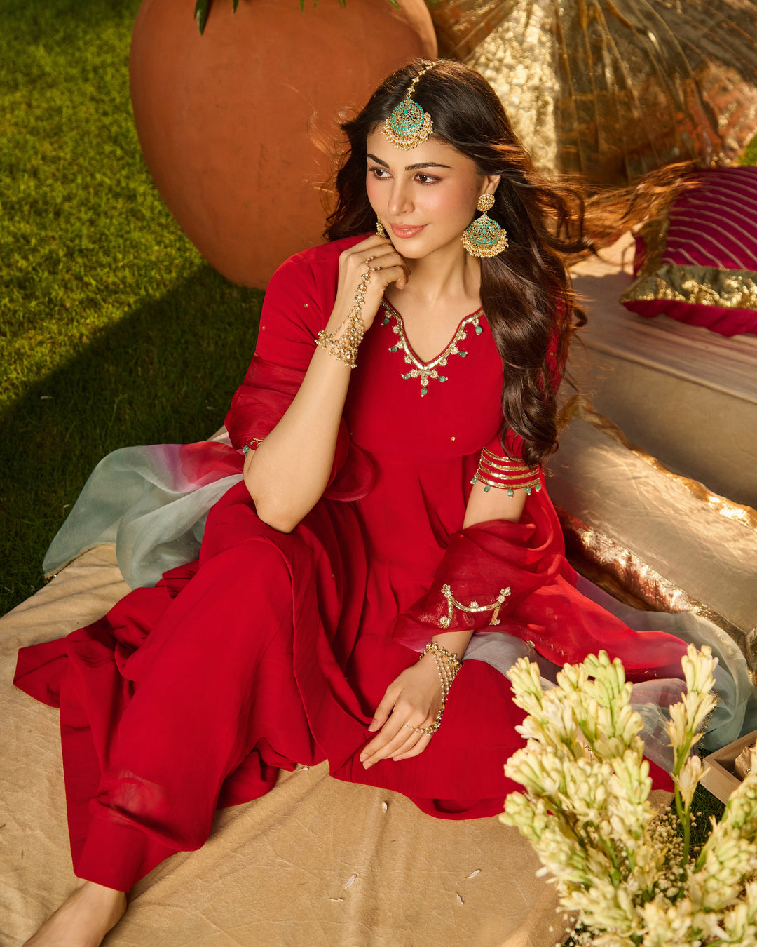 Laxmi Red Embroidered Georgette Suit Set