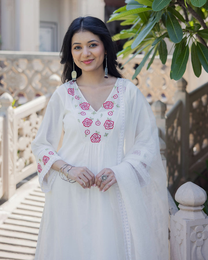 Fairy Dust White Embroidered Cotton Suit Set