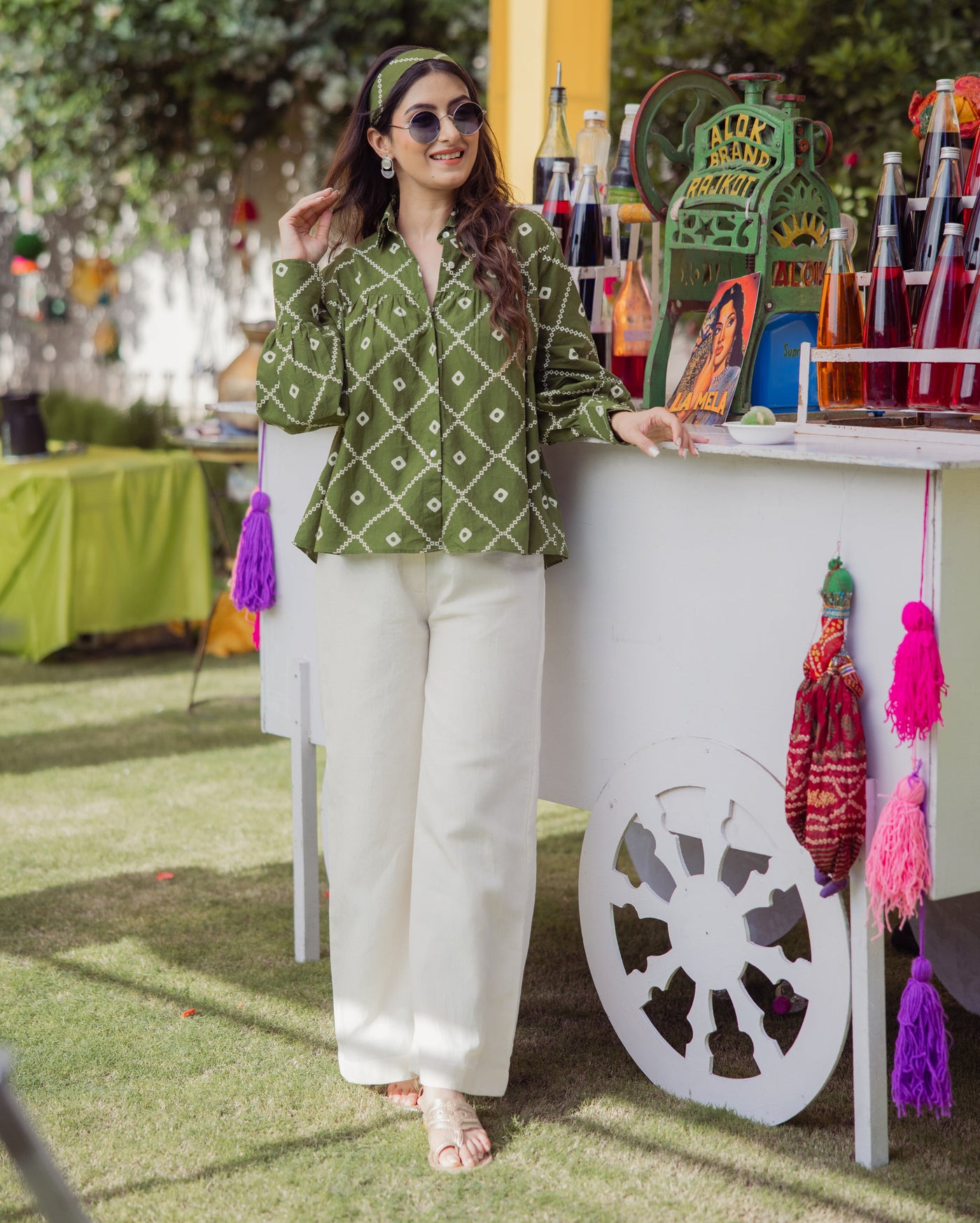Lama Green Bandhani Cotton Shirt