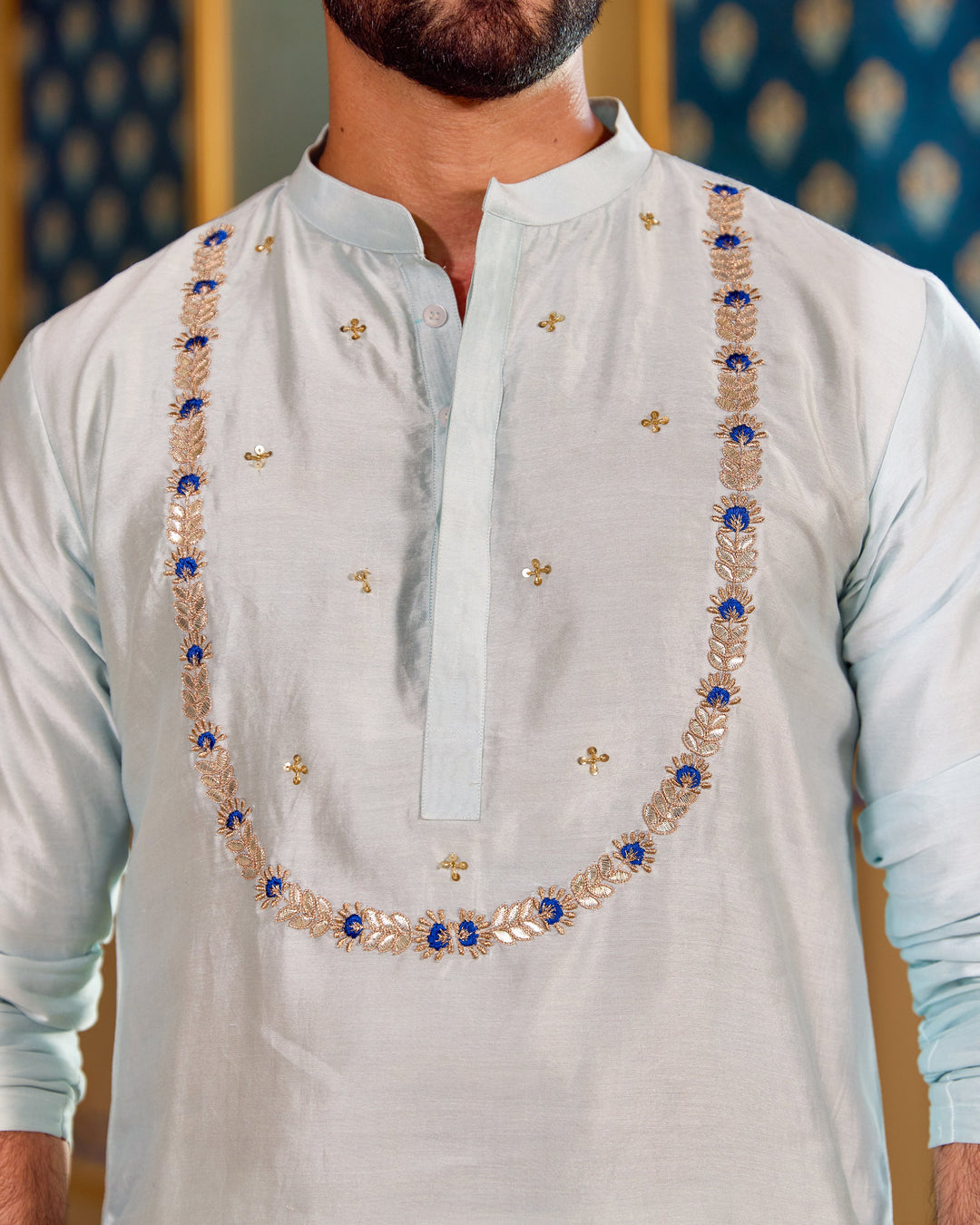 Mangal Blue Chanderi Embroidered Kurta