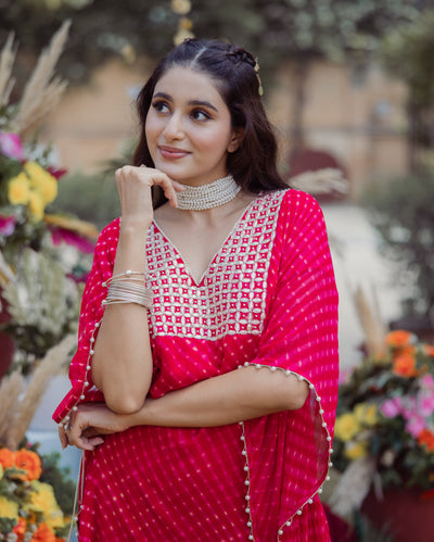 Chahat Red Leheriya Georgette Coord Set