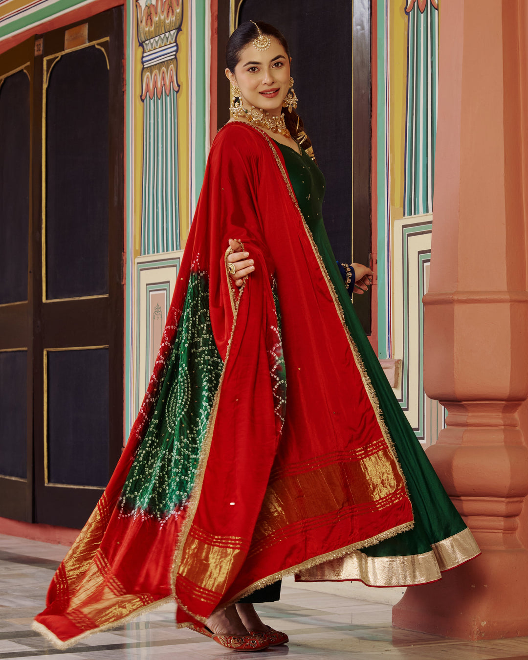 Soma Green Embroidered Chanderi Suit Set