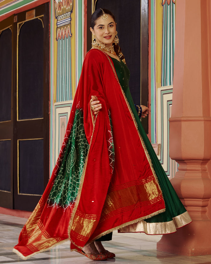 Soma Green Embroidered Chanderi Suit Set
