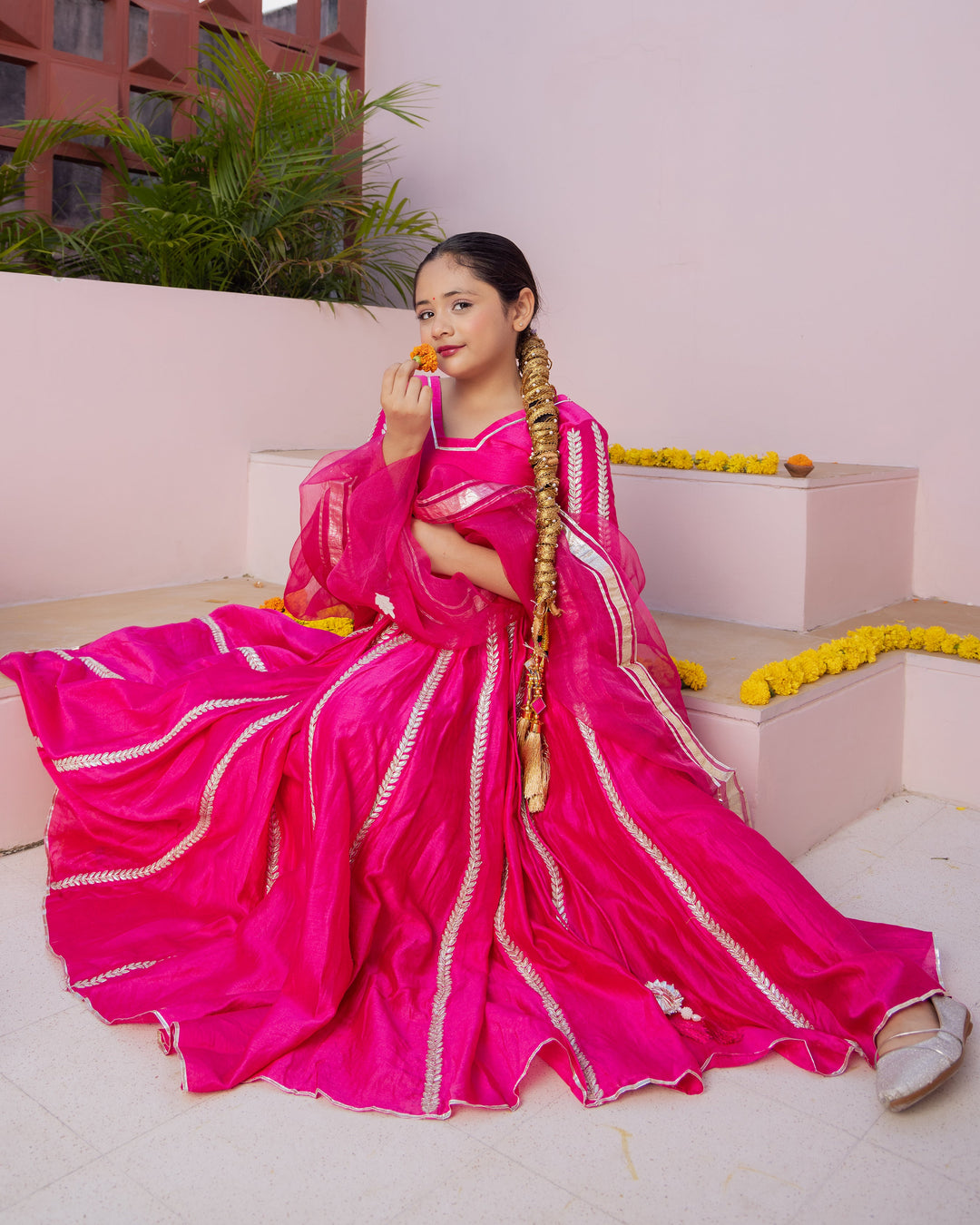 Ruh Magenta Solid Chanderi Lehenga Set
