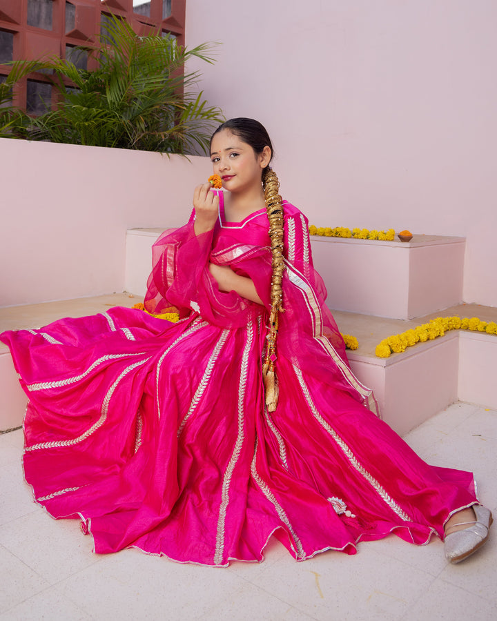 Ruh Magenta Solid Chanderi Lehenga Set
