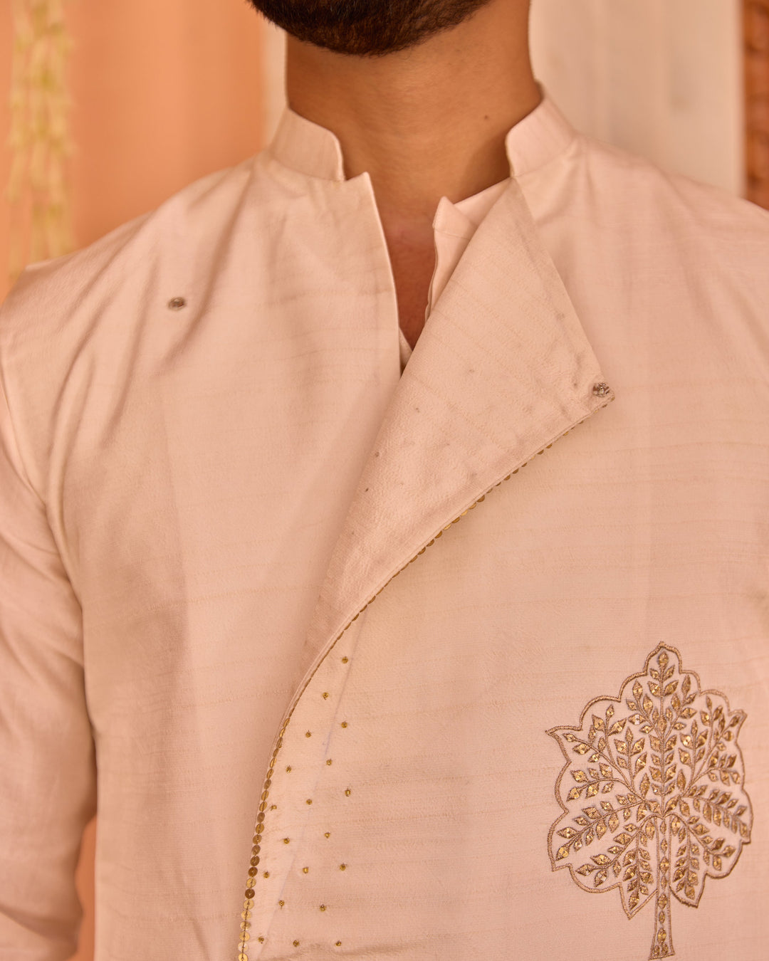 Geet Off-White Chanderi Embroidered Jacket And Kurta Set