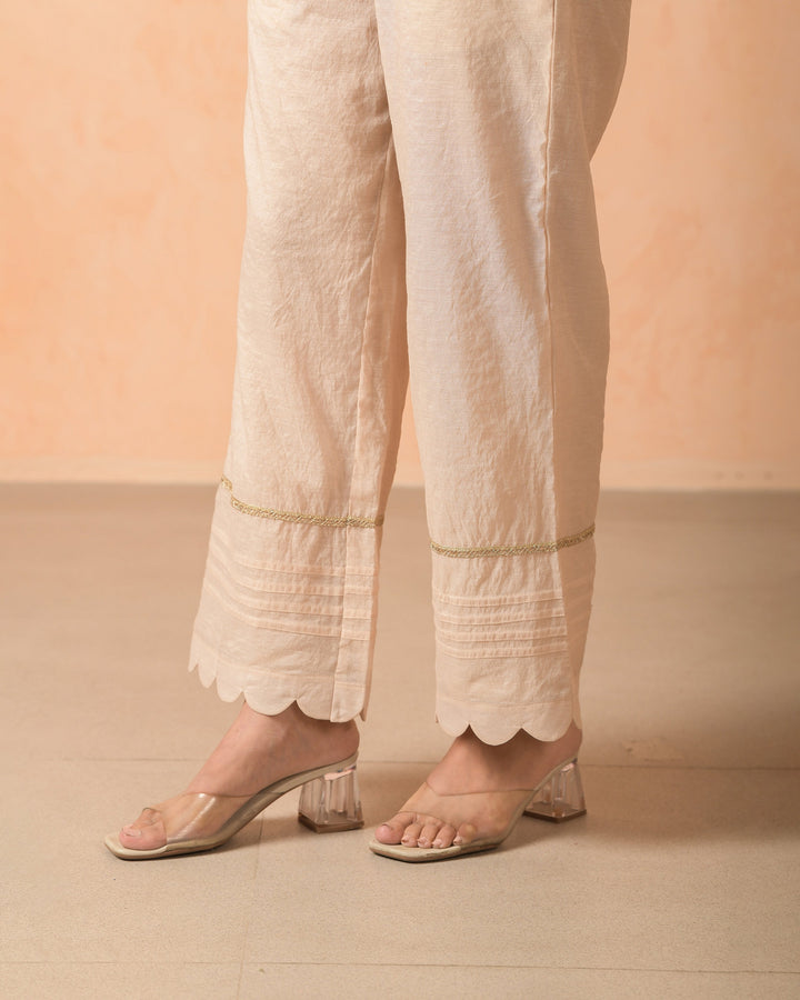 Arisya Beige Chanderi Solid Straight Pants
