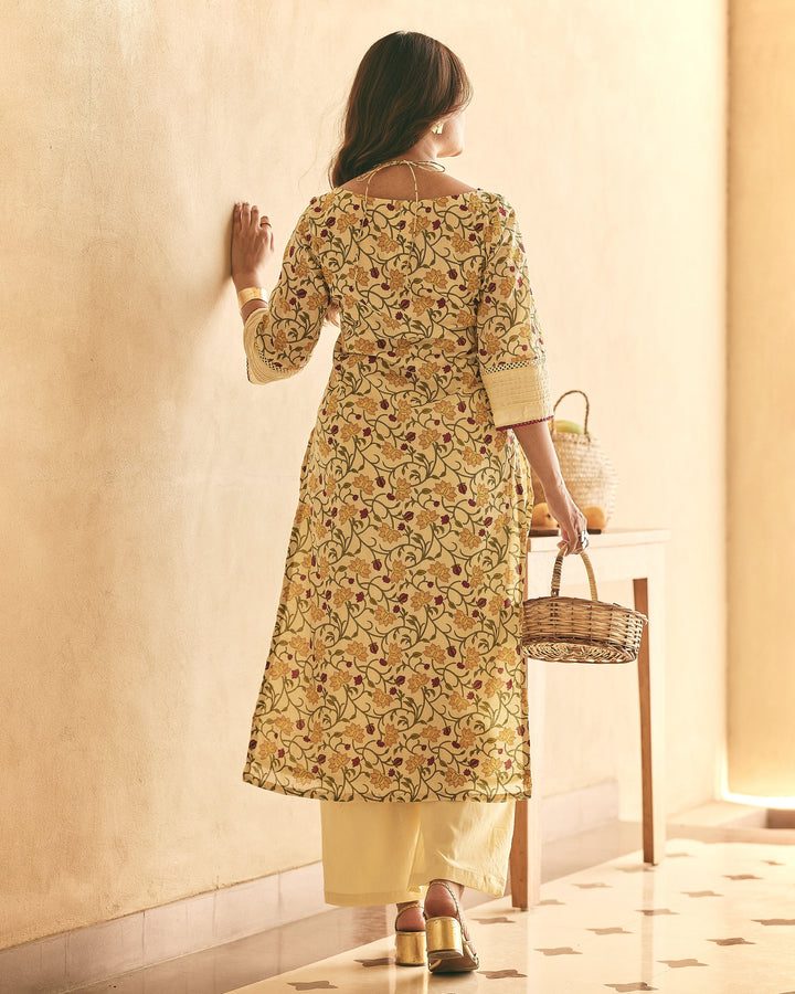 Varya Yellow Cotton Printed Kurta Set