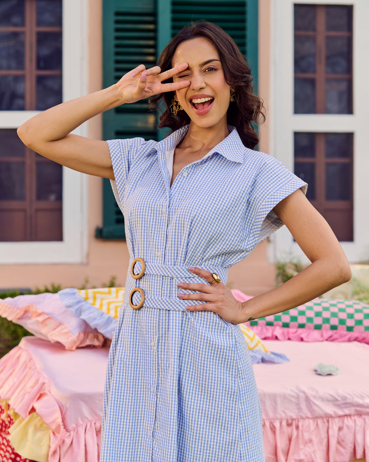 Son Blue Cotton Checks Dress