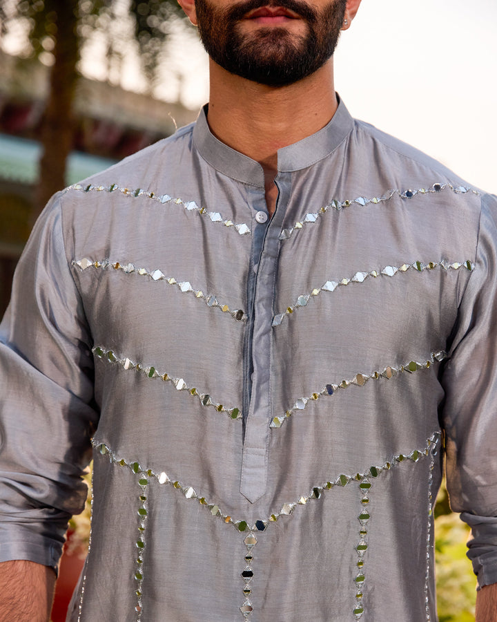 Padmesh Grey Chanderi Embroidered Kurta