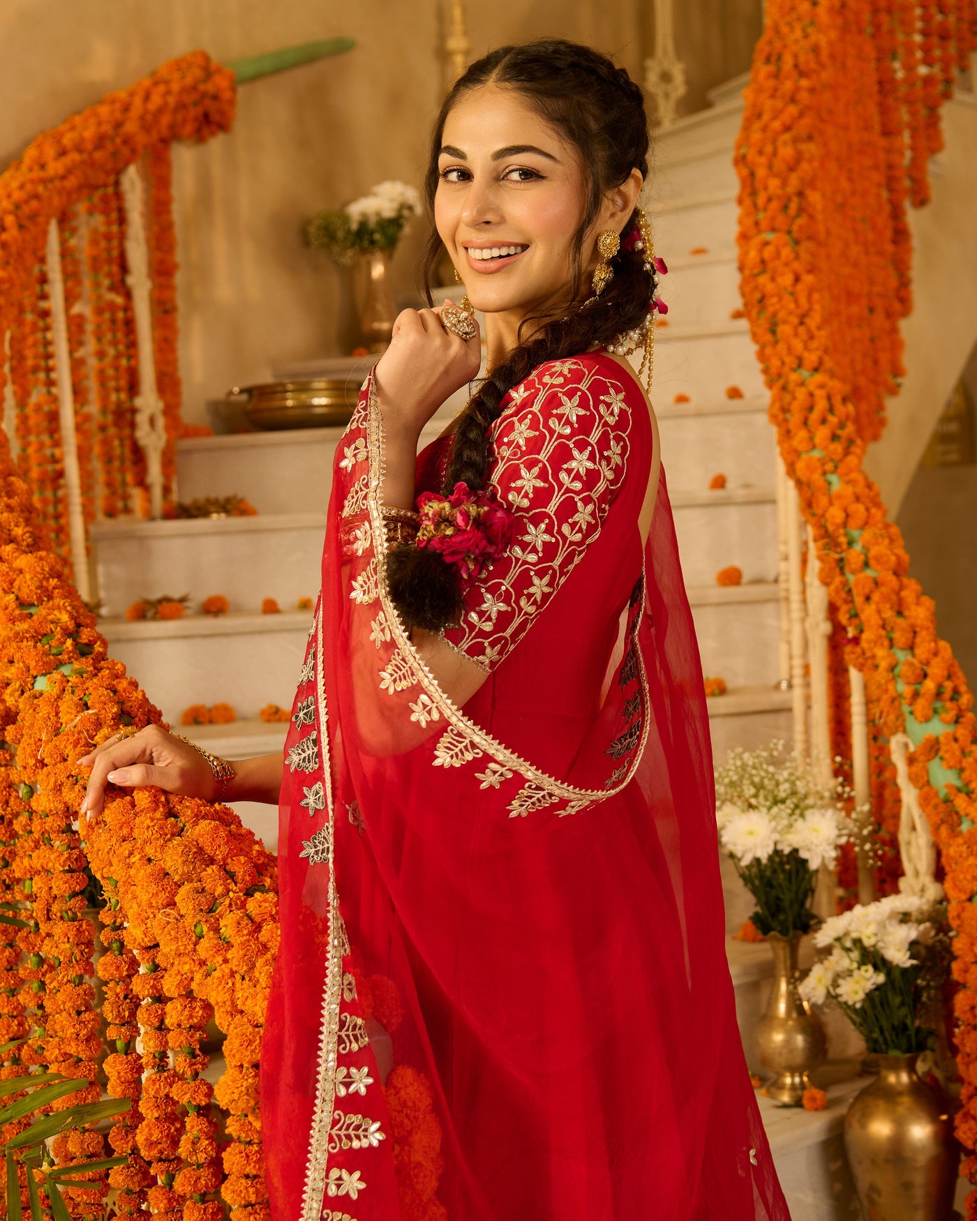 Roli Red Solid Chanderi Suit Set