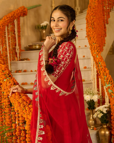 Roli Red Solid Chanderi Suit Set
