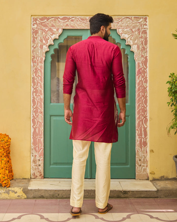 Sivet Plum Chanderi Embroidered Kurta