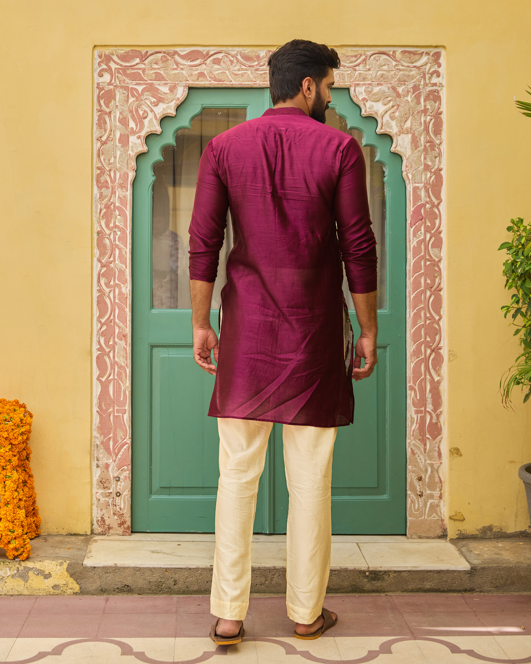 Sivet Plum Chanderi Embroidered Kurta