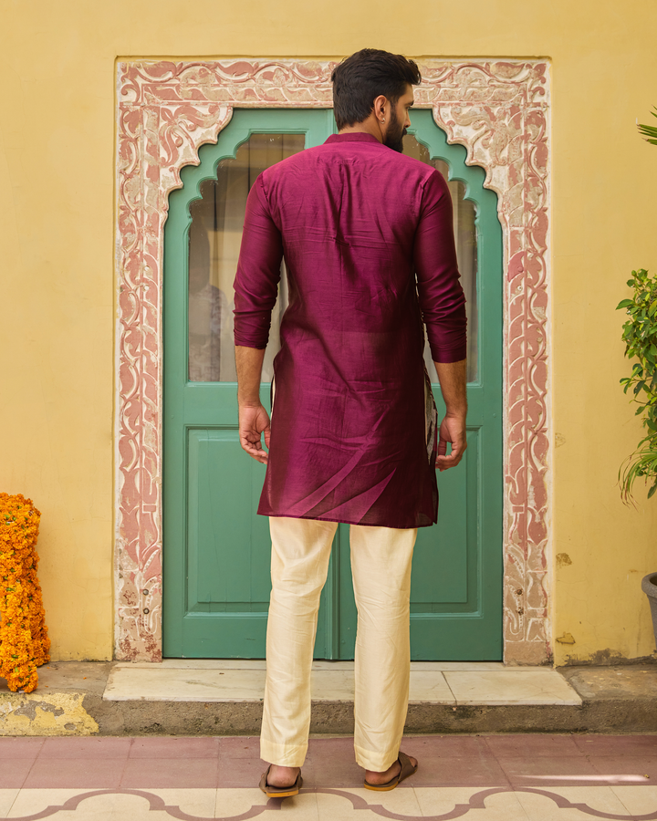Sivet Plum Chanderi Embroidered Kurta