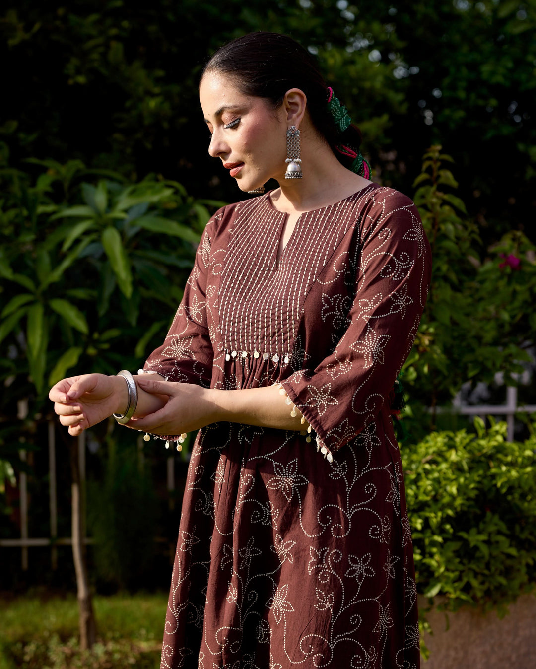 Nida Brown Bandhani Cotton Kurta Set