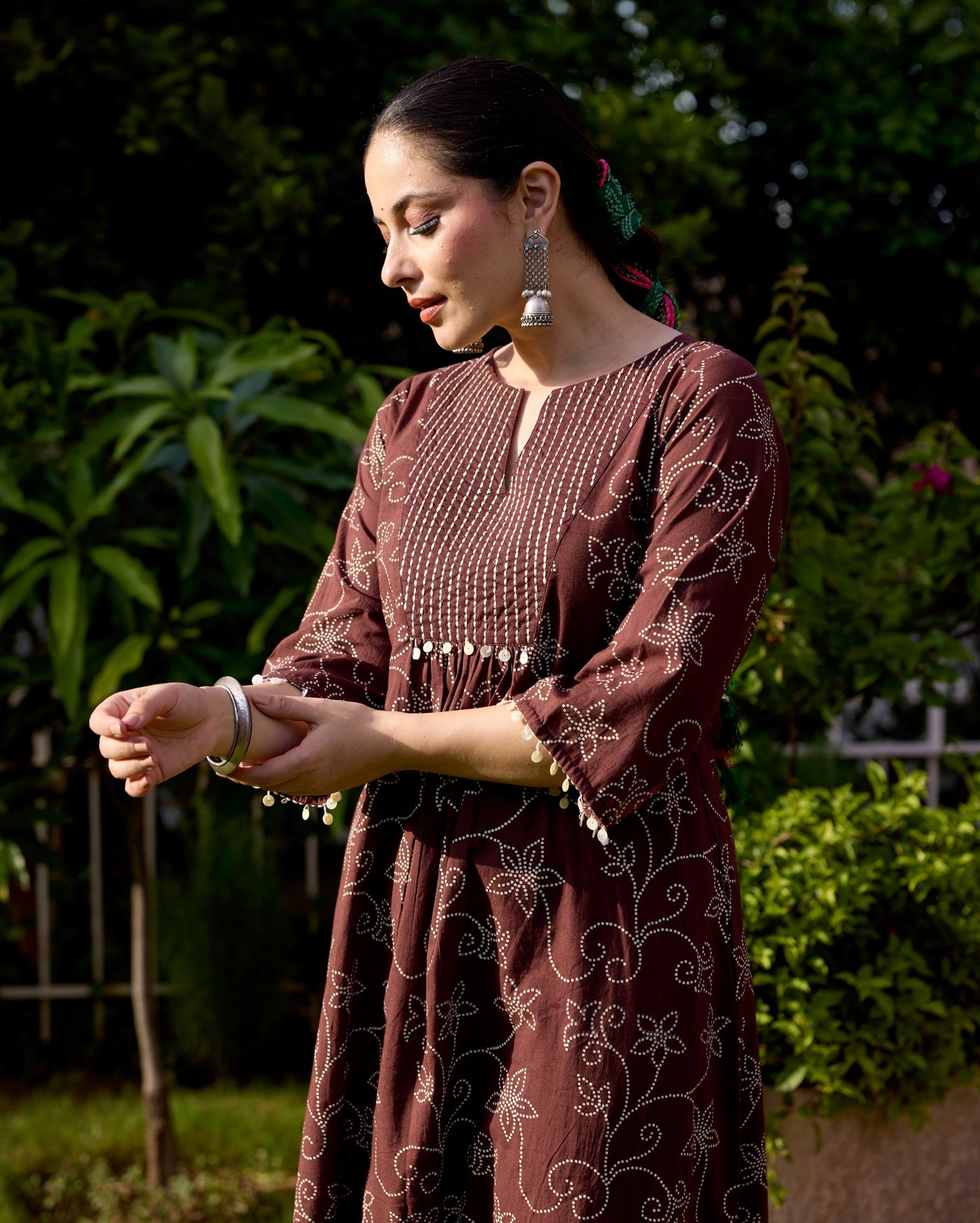 Nida Brown Bandhani Cotton Kurta Set